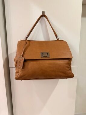 Le Solim Italian Leather Handbag – Tan, Made in Italy, Structured Satchel